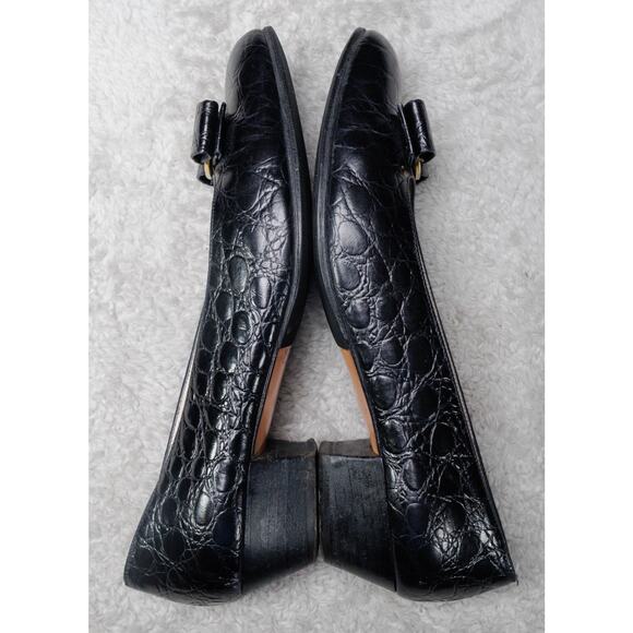 Salvatore Ferragamo Vara Black Croc Embossed Bow Leather Pumps Classic Womens 8 - Picture 3 of 14